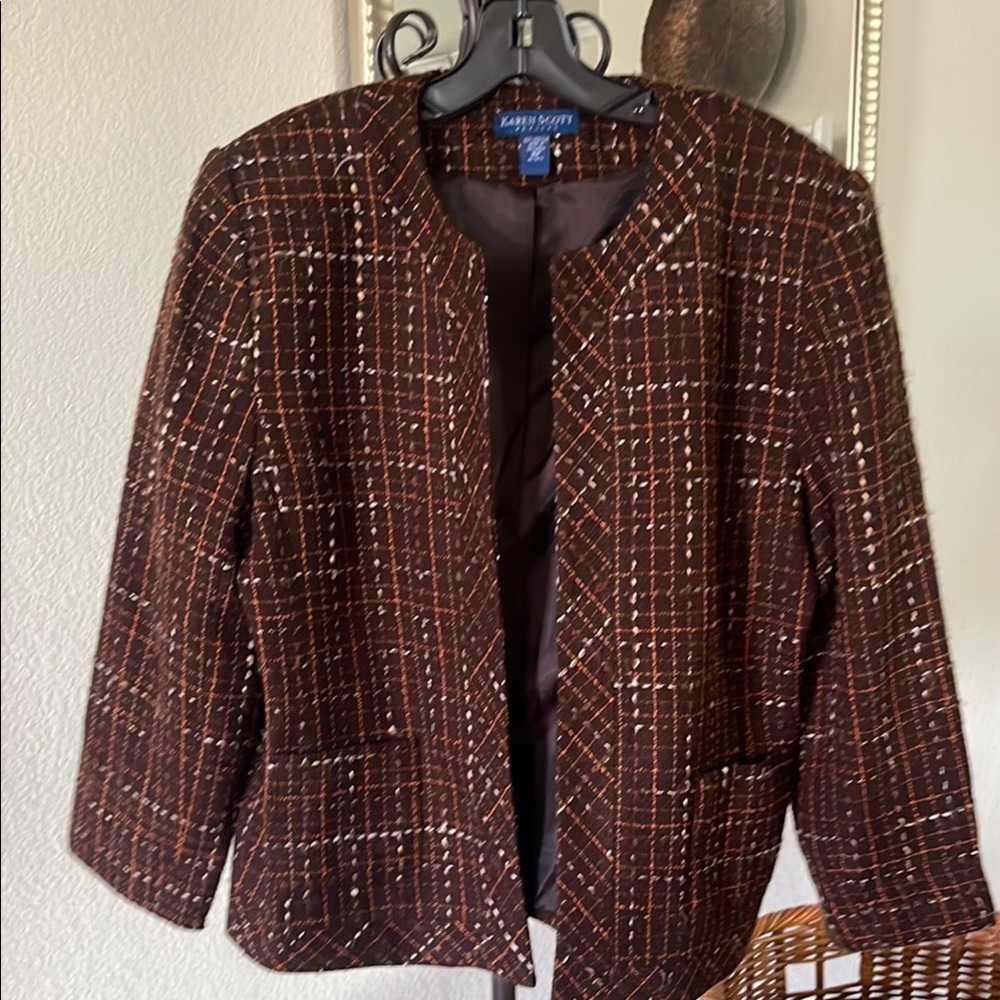 Karen Scott Brown Blazer Classic Structured Suit Jacket